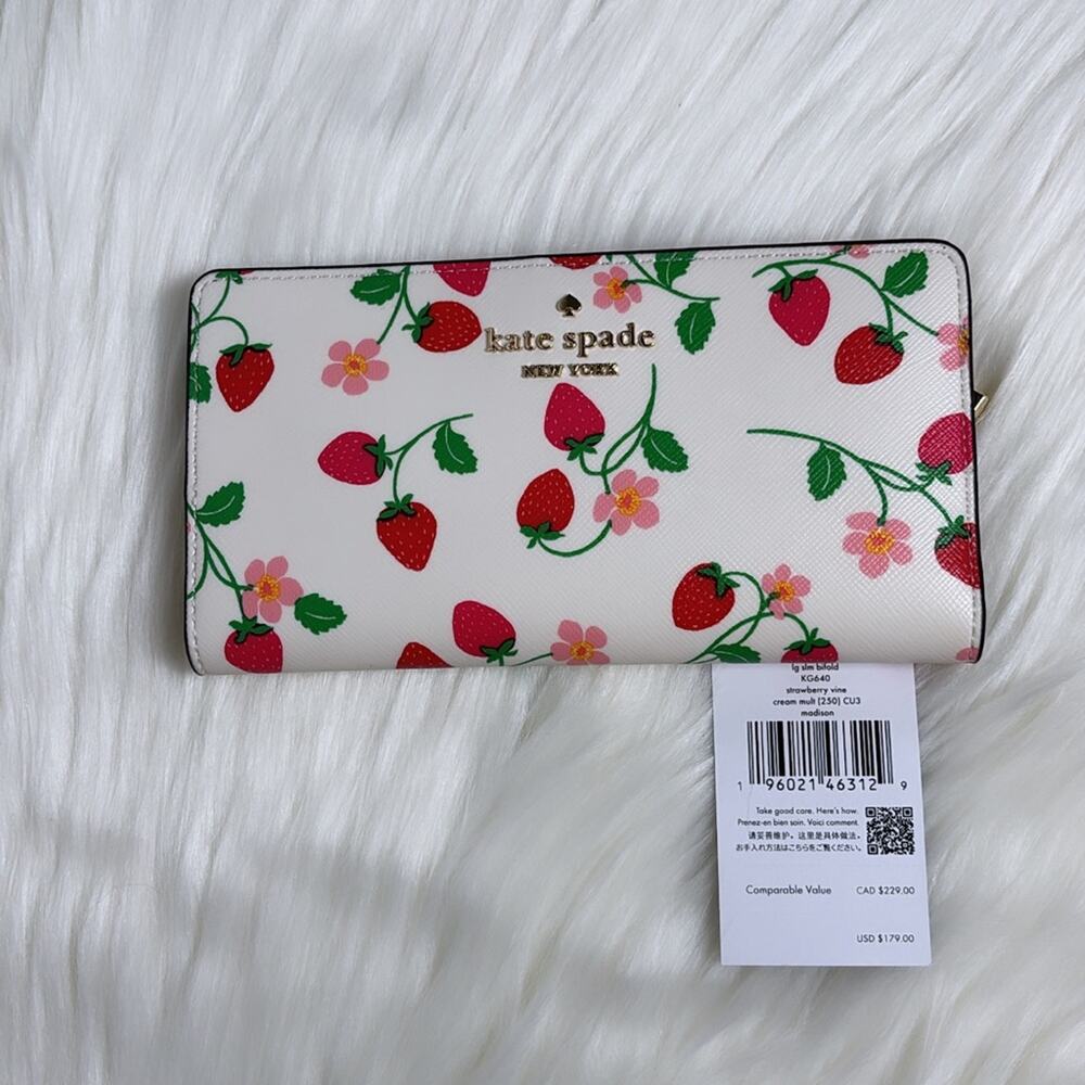 NWT Kate Spade Madison Strawberry Vine Large Slim Bifold Wallet - Picture 7 of 7